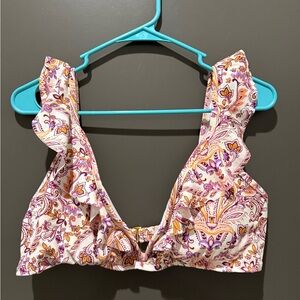 Shade & Shore Paisley Ruffle Swim Top - Maroon and Purple